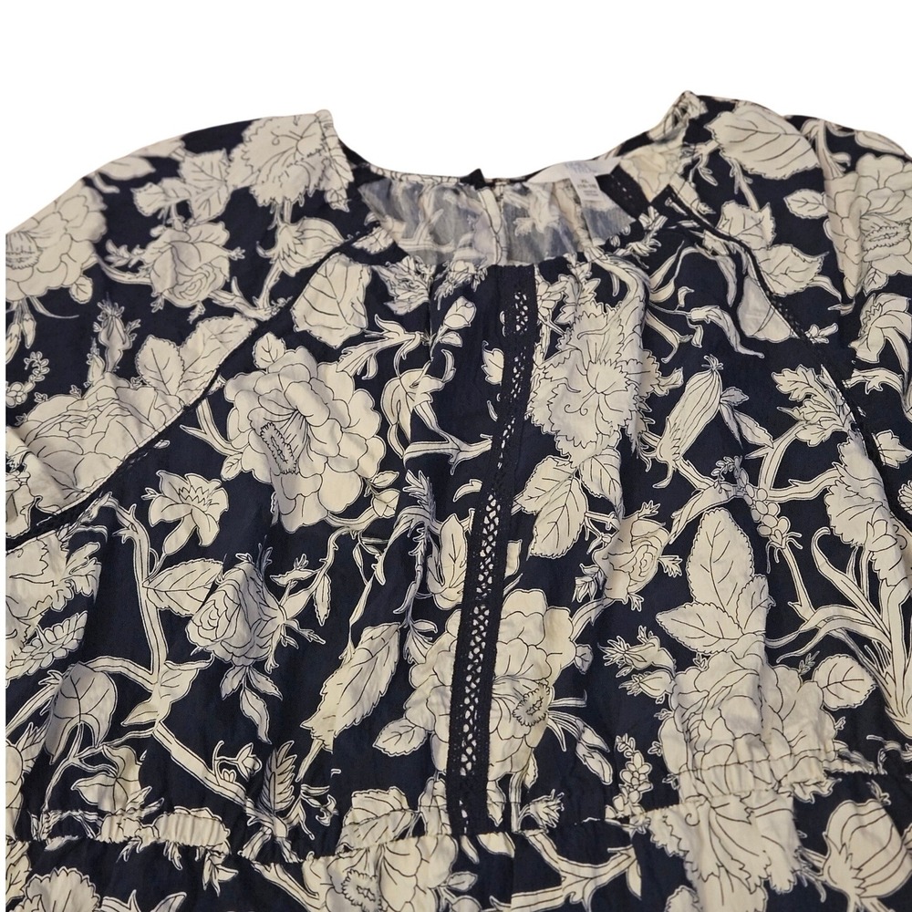 Time and Tru Womens XL 16-18 Navy White Floral Tiered Long Sleeve Mini Dress NWT - Picture 3 of 7